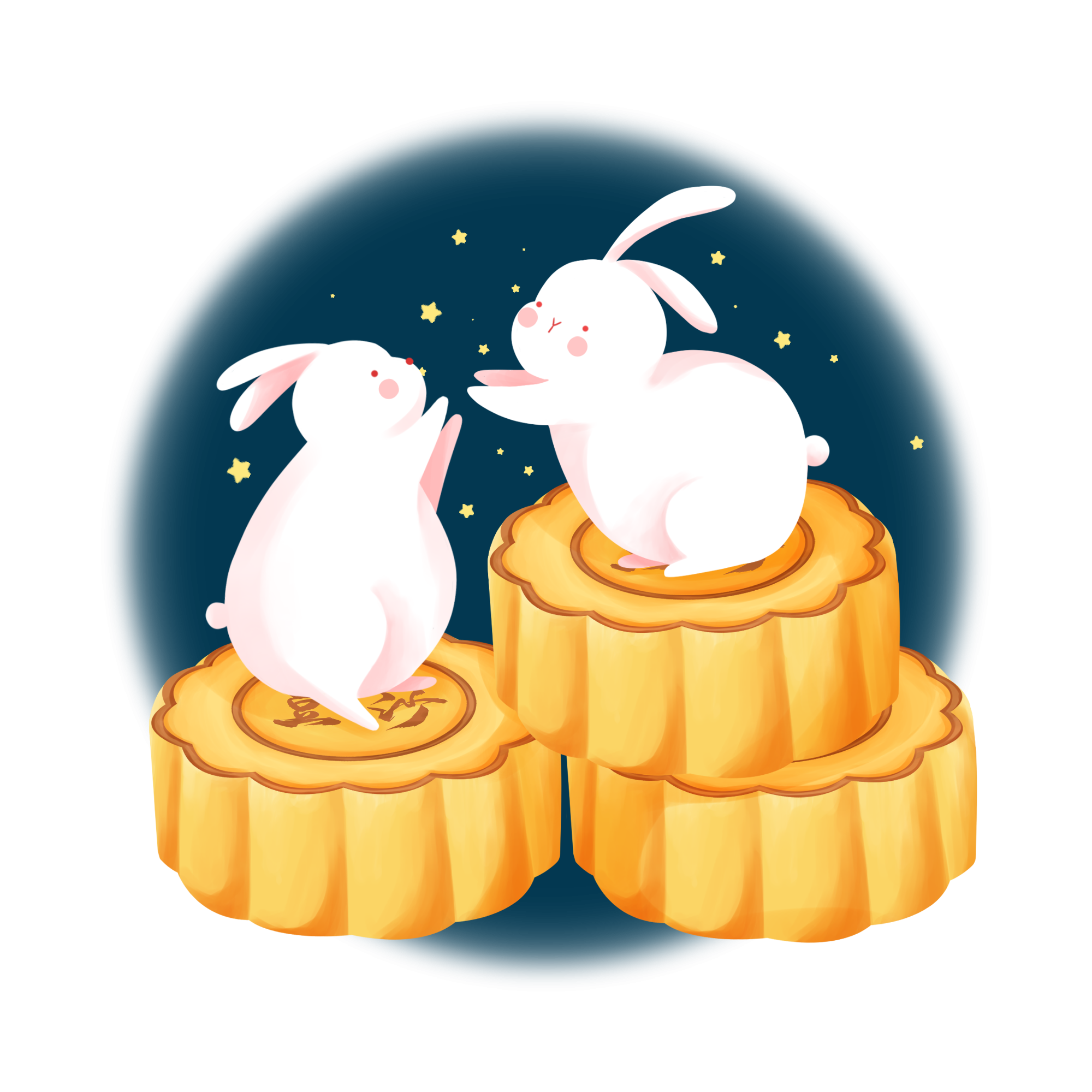 中秋节月饼和玉兔清新可爱元素